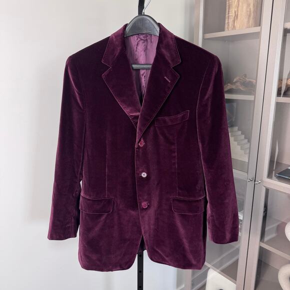 Canali Other - CANALI Burgundy Velvet Single Breasted Sport Coat 50 R Smoking Jacket Blazer